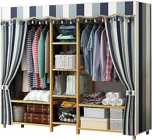 CZAOERXB Tragbarer Kleiderschrank, Stoffgarderobe, Schlafzimmergarderobe aus Stoff, Massivholzmontage, Hängegarderobe, Aufbewahrungsorganizer, offene Trennwände für Damenbekleidung, 165 x 4