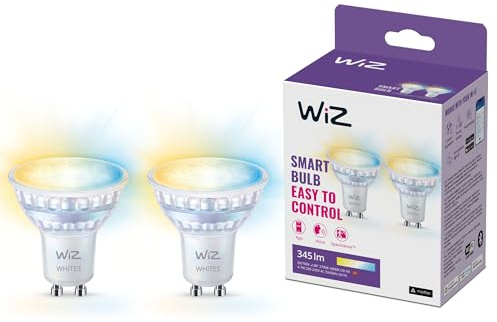 WiZ GU10 Smart LED Glass Bulb - Sostituzione GU10 da 50W, sfumature di bianco, Wi-Fi/Bluetooth, controllo vocale/App, funziona con Google Home, Alexa e HomeKit, 2 lampadine