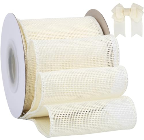 Tekdeere säckvävsband 75 mm x 9 meter, krämfärgat band för hantverk, presentförpackning, kransar, bågar, träddekoration och utomhusdekoration
