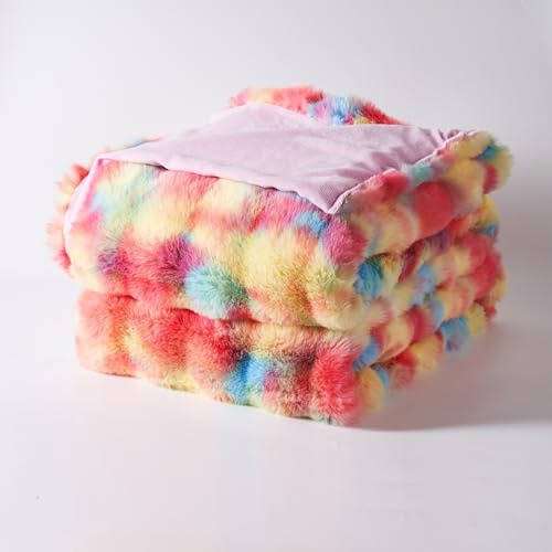 Decke Kunstfelldecke Sofadecke 220x240cm Rainbow Kuscheldecke Kaninchen Plüsch Weiche Luxuriöse Flauschige Decke Leichte Decken Warme Kuscheldecke Vielseitig Blanket Für Bett Sofa Schlafzimmer Büro