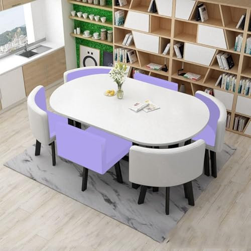 Modernes 7-teiliges Esszimmer-Set, ovaler Konferenztisch mit 6 Stühlen, Büro-Empfangstisch, Heim- und Küchenmöbel-Set