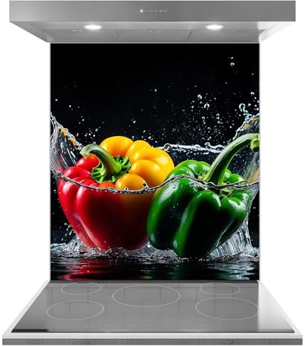 Premium Kitchen Glass Splashback 60 x 75cm Pepper Splash - Other Sizes Available - 6mm Toughened Polished Edge Heat Resistant Back Splash for Cookers Hob