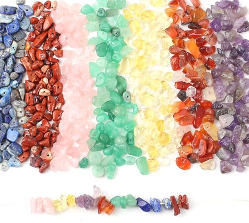 HERZONE ca 430 st 7 chakra ädelsten pärlor ädelstenar för att trä på gör-det-själv armband halsband smyckestillverkning (7 chakra)