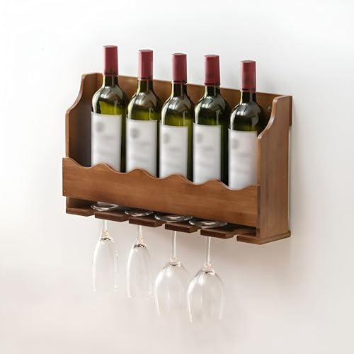 IRUGS Weinglas Rack Aus Holz, Weinglas-Aufbewahrungsregal, Wandmontierter Weinglashalter, Weinglas Halterung, Heim-Stielglasregal Für Wohnzimmer, Esszimmer, Küche(Brown)
