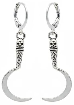 bySantana - 4cm Sichel Ohrringe, Handgefertigt Fantasie Schmuck, Coole Geschenkidee, Silber Schwert Ohrhänger, Mittelalter Dolch (Creoleon, Silber)