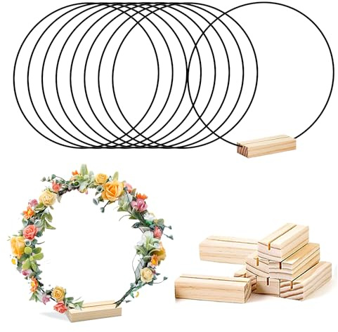 LWuuywa 8 Stück Metallring zum Basteln 40cm Tafelaufsätze Makramee Ringe mit Holz Kartenhalter DIY Kranz Handwerk Traumfänger für Hochzeitskranzdekor und Wandbehang (40cm Black Ring)