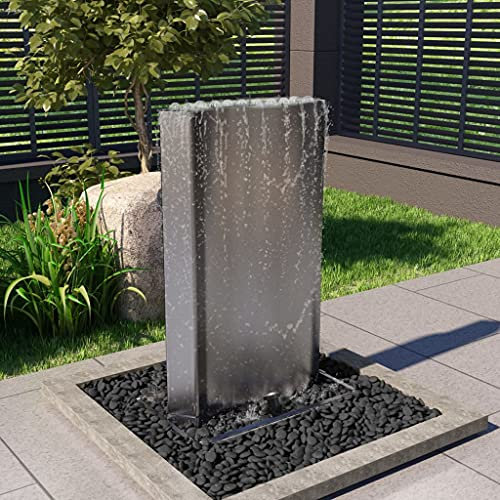 Fontana da giardino argentata, 60,2 x 37 x 122,1 cm, in acciaio inox, 48095
