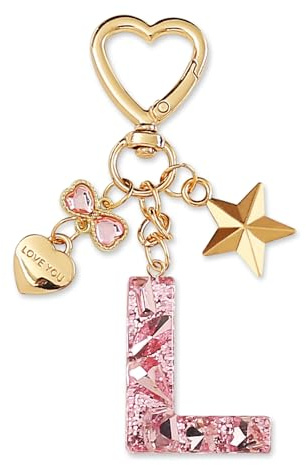 ZVRSUA Nom Lettre Initiale Porte-clés avec Papillon Étoile pour Adolescentes et Filles et Femmes，Alphabet Initial Keyring pour Portefeuilles Sac à Main Charme， Letter Keychains (Rose lettre L)