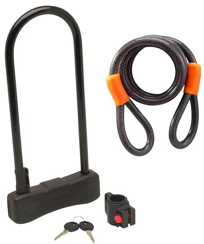 Sterling 320mm Heavy Duty Bike D Lock & 1.2m Cable | Bike Lock with Hardened Steel Shackle for E-Bikes, Electric Bikes, Bicycles, Scooters, Cycle Storage, Gates, Sheds & Garages