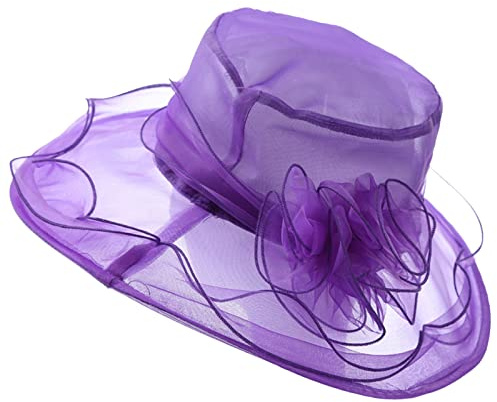 Generisch Frauenorganza Hut Damen Organza 2025 Breitrandiges Blumenband damen Kirche Fascinator Braut Hochzeit Kirchenkleidersonnenhut-Blumenmaschen-Sonnenhut, Strandsonnenschutz