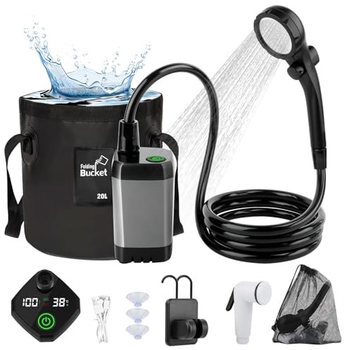Ducha Portatil Camping, Ducha de Camping Portátil con Bomba y Cubo, Duchas Móviles con Alcachofa de Ducha y Manguera, para Acampar, Hacer Caminatas, Duchas para Perros