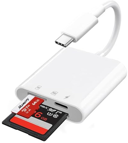 USB C SD Card Reader, Type C Card Reader with Dual Slot & Charging Port, Memory Card Adapter Trail Camera Viewer, USB C to SD Card Reader for iPhone 17/16/15/iPad/MacBook/Mac and More Type-C Devices
