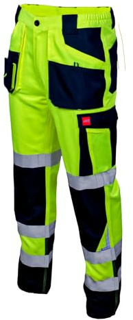 ART.MAS Hi-Vis Yellow Trousers for Men Work Pants Reflective Class 2 Visibility Workwear ISO 20471 Comfortable Construction Highway Railway Maintenance Cargo Pockets (30/32 Inch - 48EU, NO Knee Pads)