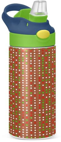 JUMBEAR Color Wave Point Bouteille d'eau isotherme pour enfants de 350 ml, bouteille d'eau de sport isotherme avec couvercle à paille, bouteille d'eau en acier inoxydable pour garçons et filles