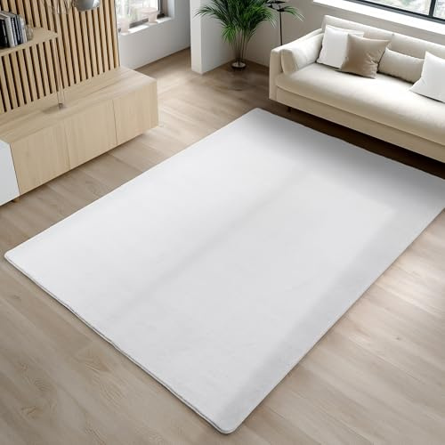 Carpetsale24 Kurzflor Teppich Wohnzimmer 120 x 160 cm Weiß - Teppich Waschbar, rutschfest, Weich, modern einfarbig Design - für Schlafzimmer, Küche, Esszimmer