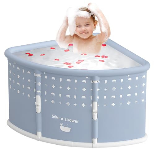 Portable Foldable Bathtub for Adults,Collapsible Fan Shape Soaking Tub,Corner Sauna Bath Tub for Adult Bathing,27.56 L× 27.56 W× 21.65 H (Grey)