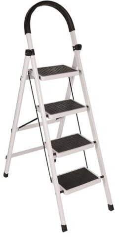 EGTink Escabeau pliable à 4 marches avec marches antidérapantes extra larges - Échelle pliante avec main courante de sécurité - En métal - Pour la maison et le bureau - Charge maximale : 150 kg