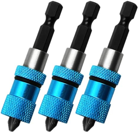 3pcs Adjustable Screw Depth Magnetic Screwdriver Bit Holder 1/4 Hex Shank Drywall Screw Bit Holder Screw Tool with Phillips 2 Screw Driver Bits, Blue