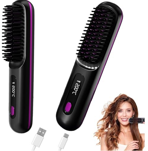 Brosse lissante portable Velinca Pro Sans Fil, 3 Températures Réglables pour Tous Types de Cheveux, Technologie Ionique Négative, Chauffage Rapide et Sécurisé, Idéale pour les Voyages