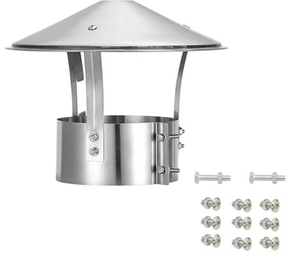 Fumaiolo Comignolo Canna Fumaria Camino Cappello, Terminale Canna Fumaria Antivento E Antipioggia, Cappello Uscita Fumi Antipioggia Base Tonda, Cappa In Acciaio Inox(250 mm(9.843 in))