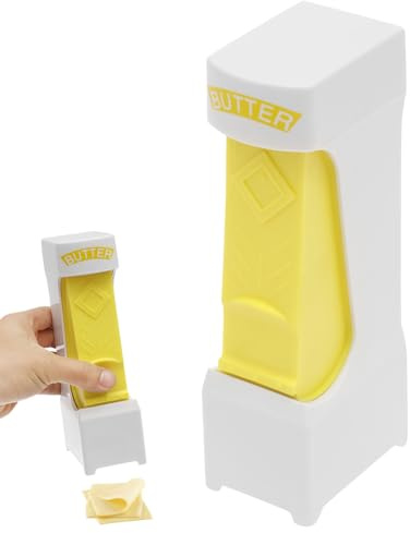 VAVPUP Butter Slicer Cutter One Click Stick,Portable Butters Dispenser and Storage Case Multi Purpose Kitchen Tool for Cheese,Soft Cake Toppings,Breakfast Spreads 20.3x7.6x5.5cm(Yellow and white)