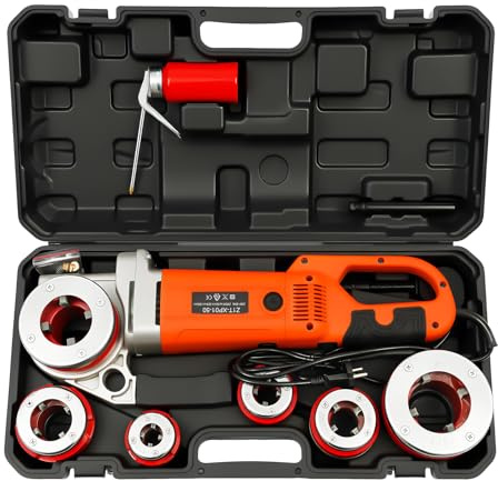 Filettatrice per Tubi Elettrica Portatile 2300W Filiera Elettrica 6 Matrici, 26 Giri/min, Filettatrice Elettrica Portatile con Scatola di Stoccaggio, adatto per Settori di Industrie