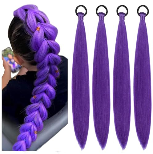 4 pezzi di capelli viola da intrecciare, capelli sintetici viola da intrecciare, 26 pollici, lilla, extension per capelli, capelli sintetici, per palcoscenici, feste di Halloween, carnevale