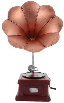HAMPPLIES Vintage Retro Phonograph Model Small Iron Desktop Ornament for Home Bar Office Decoration Non-fading Elegant Gramophone Prop Multipurpose Vintage Style Adornment for Housewarming