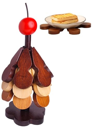 Sottopentola a forma di albero di Natale, tappetino pieghevole in legno, resistente al calore, con supporto, per caldi, pentole, ciotole, teiere, natalizi