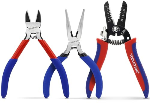 Kit de 3 Pinces de Précision | Wire Stripper and Wire Cutter and Needle Nose Pliers | Outil Électricien Bricolage pour Installation Électrique, Réparation Électronique, Travaux Manuels