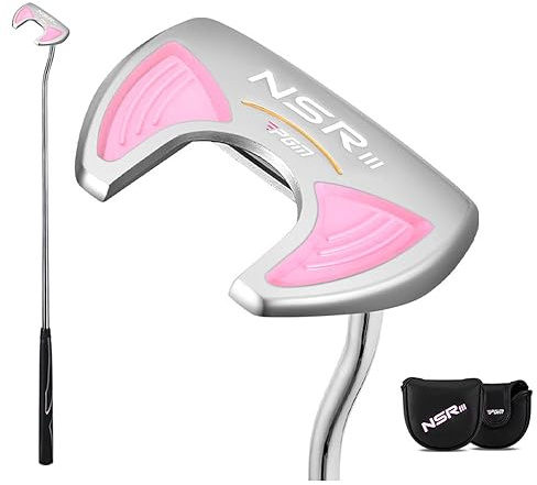 Putter da golf da donna, singolo, stabile, basso centro di gravità, per mano destra, barra da allenamento per allenatori da donna, con copertura per la testa (rosa)