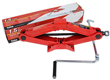K Tool International 63100 1.5 Ton Automotive Scissor Jack for Garages, Repair Shops, and DIY, Compact, Portable, 3,000 lbs. Capacity, Lifting Range 4.1 - 15.2, Alloy Steel, Long Crank Handle, Red