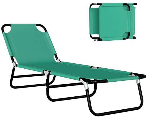 Outsunny Bain de Soleil, Chaise Longue Pliante, transat inclinable en Tissu Oxford, transat Jardin extérieur pour Plage, Relax, Camping, Piscine, terrasse, 188 x 56 x 28 cm, Vert foncé