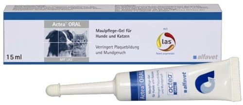 alfavet Actea Oral, réduit la formation de plaque dentaire et la mauvaise haleine, gel d'hygiène buccale pour chiens et chats, contient du LAS, tube de 15 ml