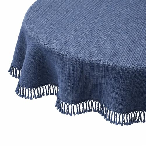 Brandsseller Gartentischdecke Ø 140 cm Tischdecke mit Fransen Outdoor Tischtuch rund Weichschaum für Garten, Terrasse, Balkon wetterfest rutschfest - Blau