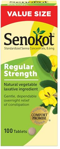 Senokot Regular Strength Laxatives for Constipation, Senna Laxative Tablets, 100 Count, Constipation Relief for Adults, Senna Tablets