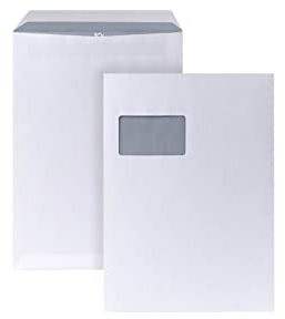 POSTHORN Versandtasche C4 (250 Stück), selbstklebende Versandtaschen mit Fenster, weiße Versandtaschen mit grauem Innendruck für Sichtschutz, 324 x 229 mm, 90g/m²
