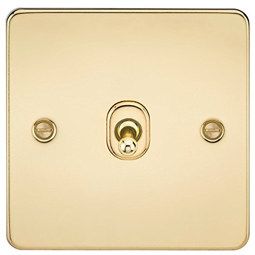 Knightsbridge FPAV1TOGPB Flat Plate 10A 1G 2 Way Toggle Switch-Polished Brass, 230 V