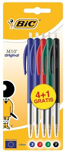 BIC M10 Clic - kulspetspennor (svart, blå, grön, röd, svart, blå, grön, röd, genomskinlig, indragbar kulspetspenna, medium, rund, metall)