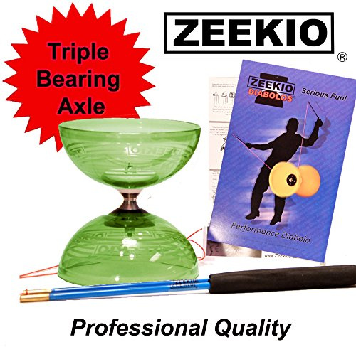 Zeekio Master Triple Bearing Diabolo Full Size 5” Chinese Yoyo w/ Carbon Sticks and String Mesh Bag (Lime)