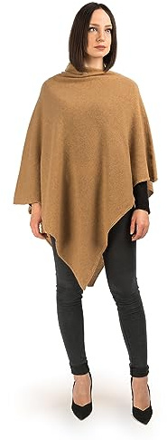 Dalle Piane Cashmere Poncho för damer 100% kashmir Made in Italy, Lätt, En storlek, Farve: Kamel