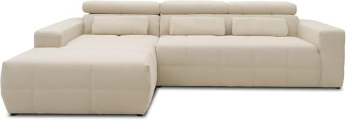 DOMO. collection Ecksofa Brandon, Sofa mit Rückenfunktion in L-Form, Polsterecke, Eckgarnitur Longchair links 285 x 175 x 98 cm (BxTxH), beige | Longchair links mit Rückenfunktion, moderne Polsterecke in L-Form mit Steppung und Gleitern, 285 x 175 x 98 cm (BxTxH)