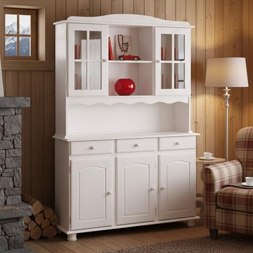 DMORA - Buffet Moers, Buffet du Salon, Commode de Salon, Garde-Manger de Cuisine, 130x32 h198 cm, Blanc