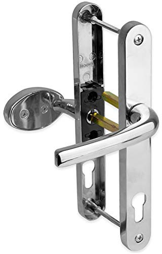 uPVC Door Handle 92mm 62mm Offset Lever Pad 215mm Fixings Sprung Pair Patio PVC Chrome