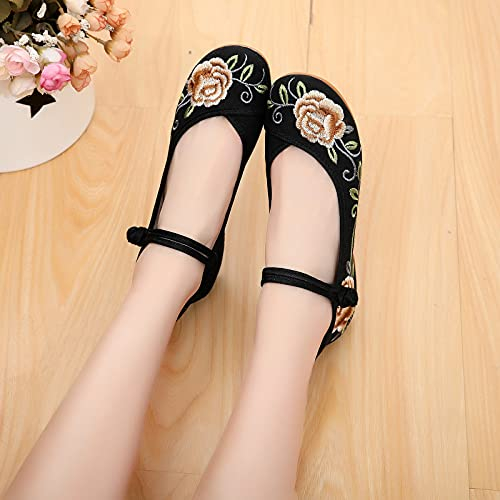 LGYKUMEG Chinesische bestickte Schuhe, Vintage Samtschuhe Frauen Schuhe Mit Niedrigen Absätzen Oxford Sohle,handgefertigt,Schwarz,39