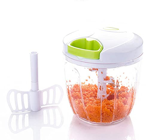 Picadora Manual con Mecanismo de Cuerda de 900 ml - 14,5 x 13 x 13 cm - Procesador de Alimentos con Cuchillas de Acero Inoxidable y Accesorio para Amasar - Picadora de Verduras - SILVANO