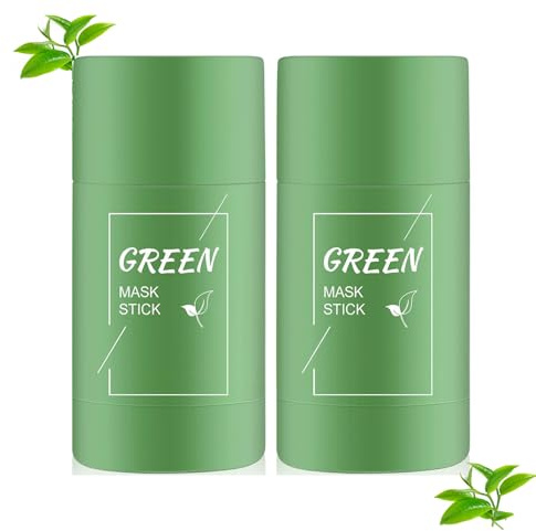 2Pcs Grüner Tee Purifying Clay Stick Mask Ölkontrolle Gesichtsmaske, Green Mask Stick Deep Cleansing, Geeignet für Frauen und Männer aller Hauttypen