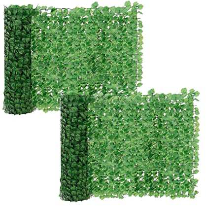 Trintion 2 Stück Künstliche Efeu Garten Sichtschutz 100x300cm Balkon Sichtschutz Künstliche Hecken Paneele Rolle Pflanzen Hängend Girlande für Gartenhecken Balkon Außendekoration