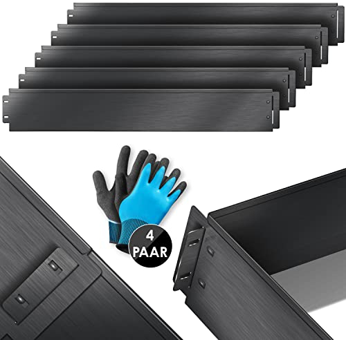 KESSER® Rasenkante Beeteinfassung Beetumrandung + Handschuhe 20m 100x18cm Beetbegrenzung Rasenbleche Mähkante Metall Palisade Schwarz