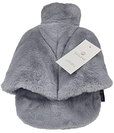 belund.® Original Premium Fußwärmer Wärmflasche mit beidseitigem extra dickem Plüsch-Bezug, 2 in 1 Bettflasche und Fußwärmflasche - Fußwärmer ohne Strom - super flauschige Wärmflasche - hellgrau